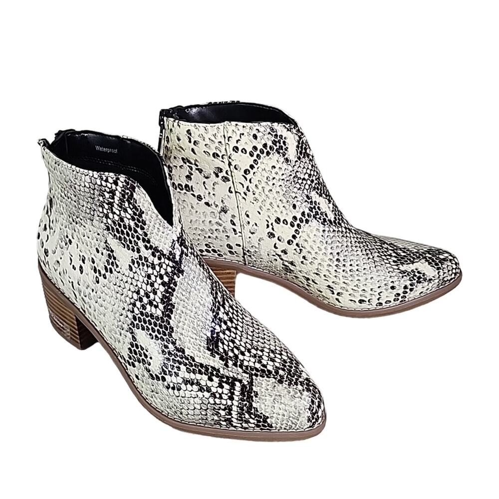 Aqua College Emily Natural Snake Print Leather Waterproof Ankle Boots Size 6 NEW